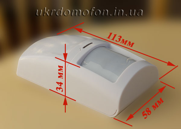 картинка - беспроводный датчик движения - высота, ширина, толщина габариты охранного датчика движения HW03B