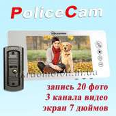 картинка-  ссылка на  Белый видеодомофон с записью PoliceCam PC-744B+BC4 комплект