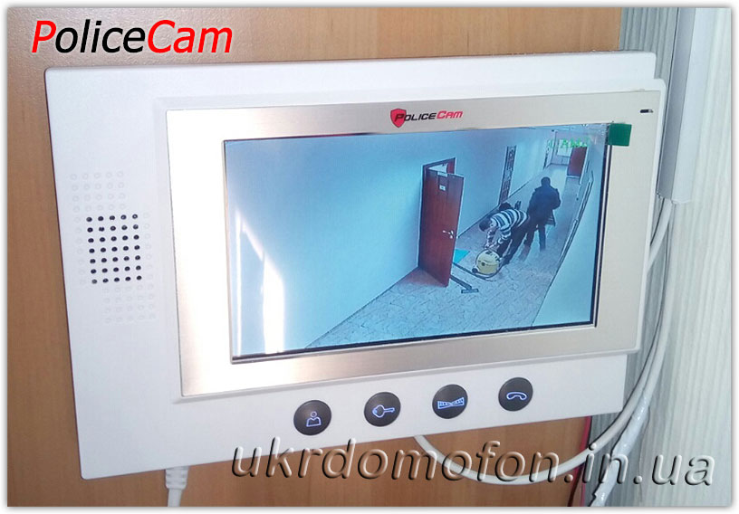 фото: видеоизображение на экране видеодомофона с дополнительной видеокамеры в коридоре